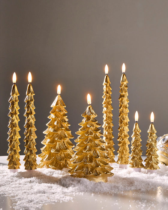 Flameless Gold Tree Taper Candles, Set of 2