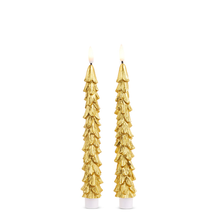 Flameless Gold Tree Taper Candles, Set of 2