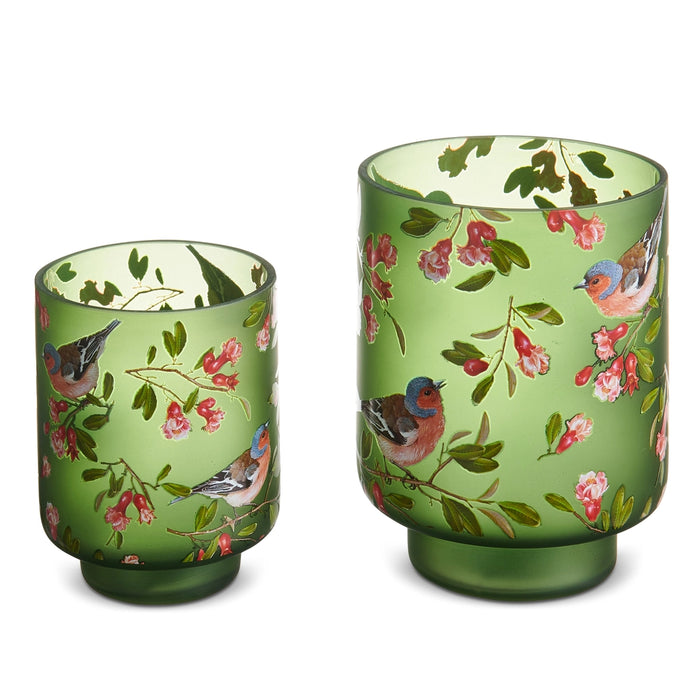 Glass Floral Pattern Containers, Green, 2 Sizes