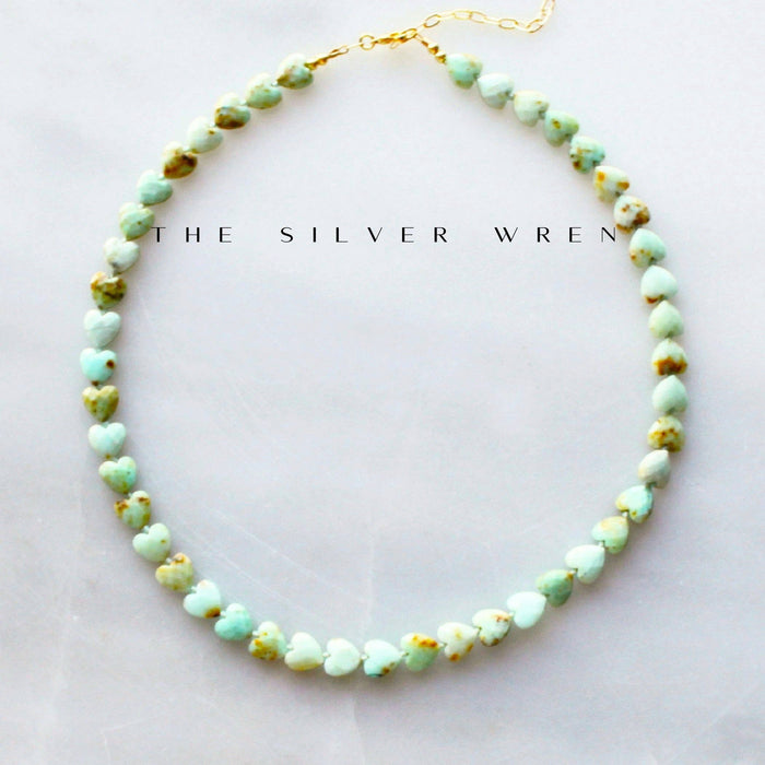 Necklace, Green Opal Heart Beaded