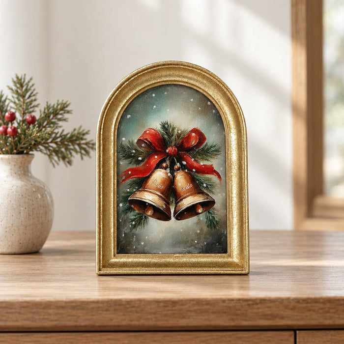 Gold Arch Framed Holiday Bells Art Print