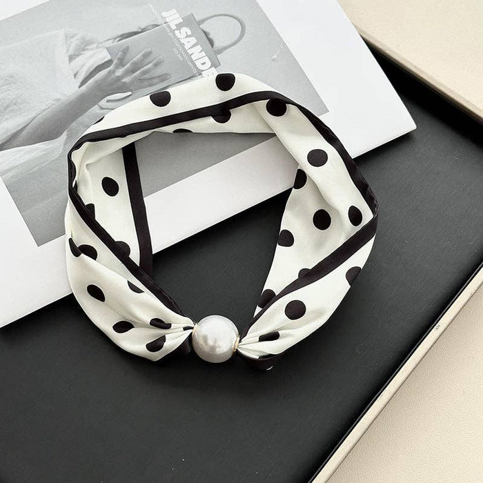 Magnetic Pearl Neck Scarf, Black Dots