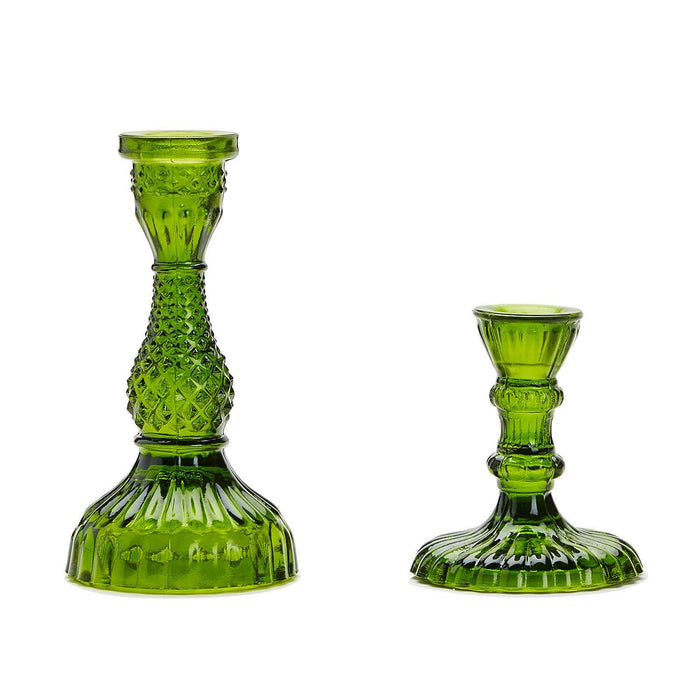 Moss Green Glass Candlesticks