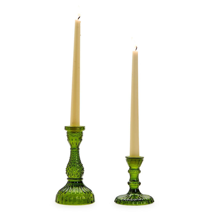 Moss Green Glass Candlesticks