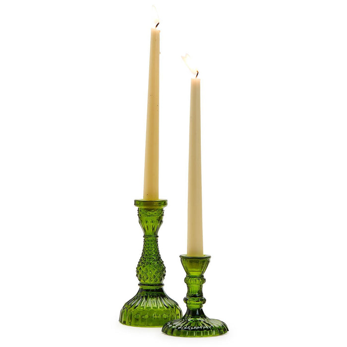 Moss Green Glass Candlesticks
