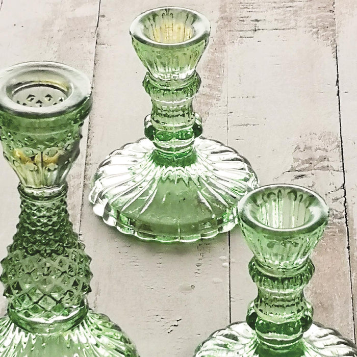 Moss Green Glass Candlesticks