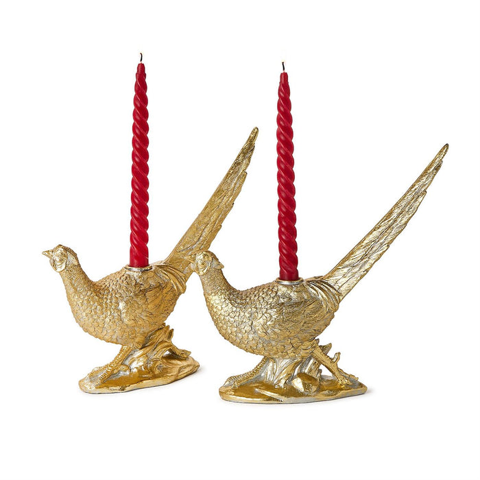 Golden Pheasant Taper Candleholders, Set of 2