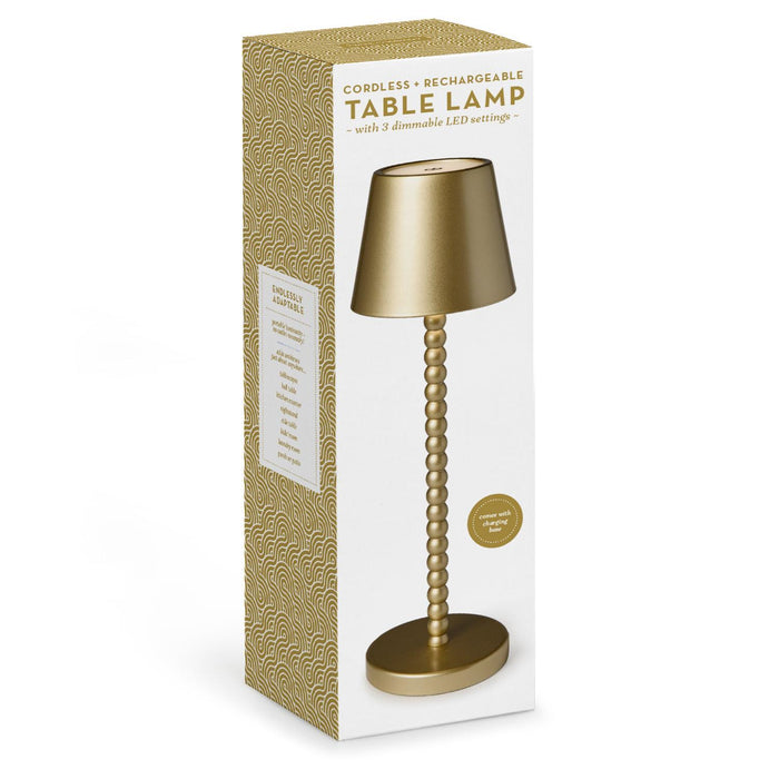 LED Cordless Gold Beaded Pole Table Lamp