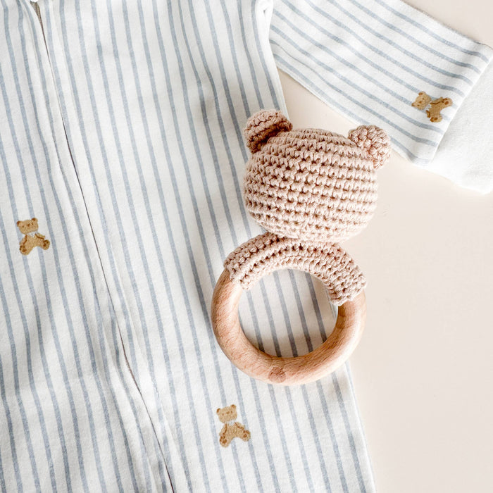 Layette Organic Zipper Romper, Teddy Bear Blue