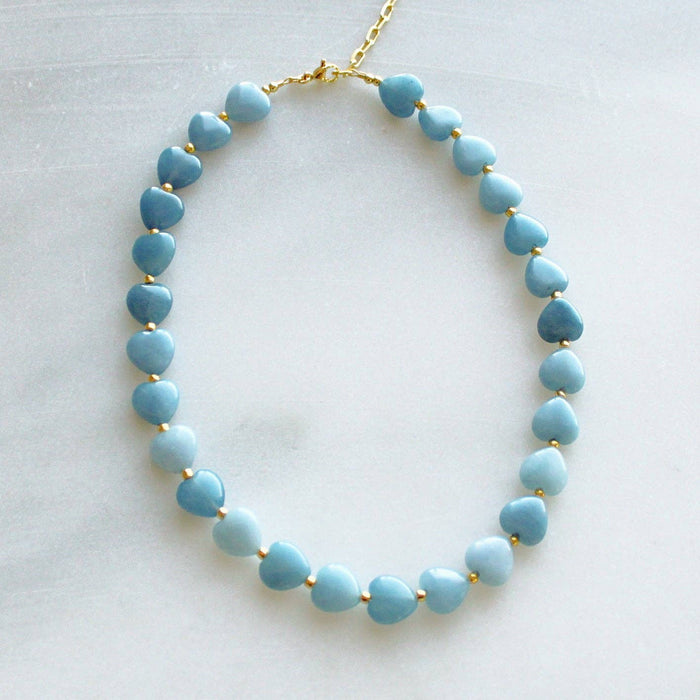Lottie Heart Beaded Necklace, Blue