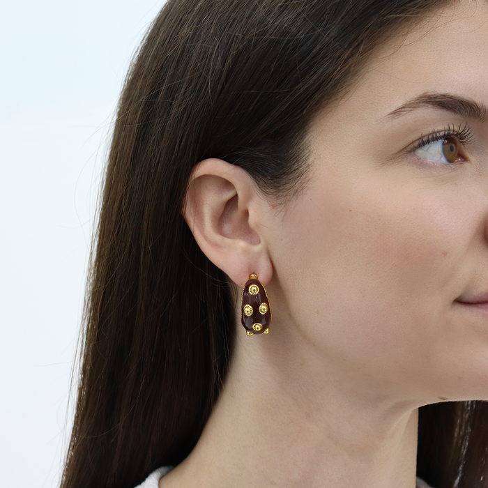 Earrings, Dots Thick Hoops in Espresso Enamel
