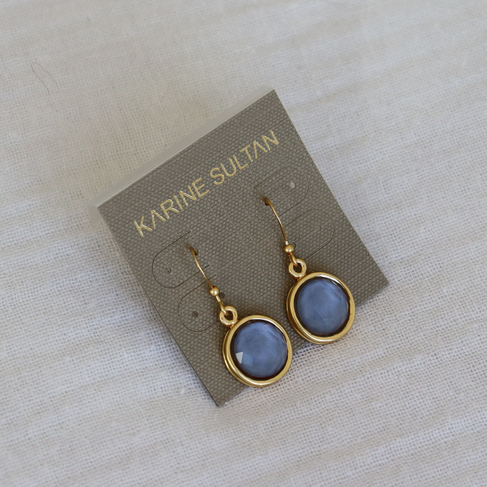 Cabochon Gem Dangle Earrings blue - 24K Gold Plated