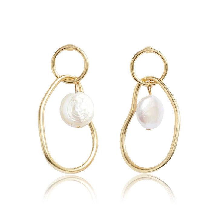Earrings, Organic Link & Flat Pearl Drop