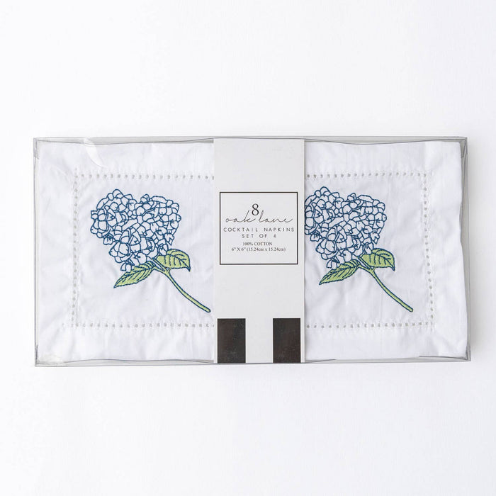 Embroidered Cocktail Napkin Set, Hydrangea Stem