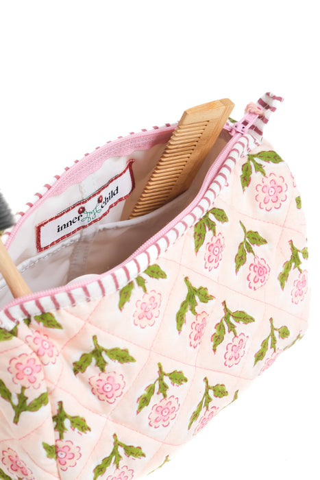 Mona Blockprint Makeup Bag in Pink (Medium)