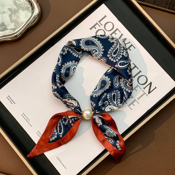 Magnetic Pearl Neck Scarf, Navy Cashew Nuts