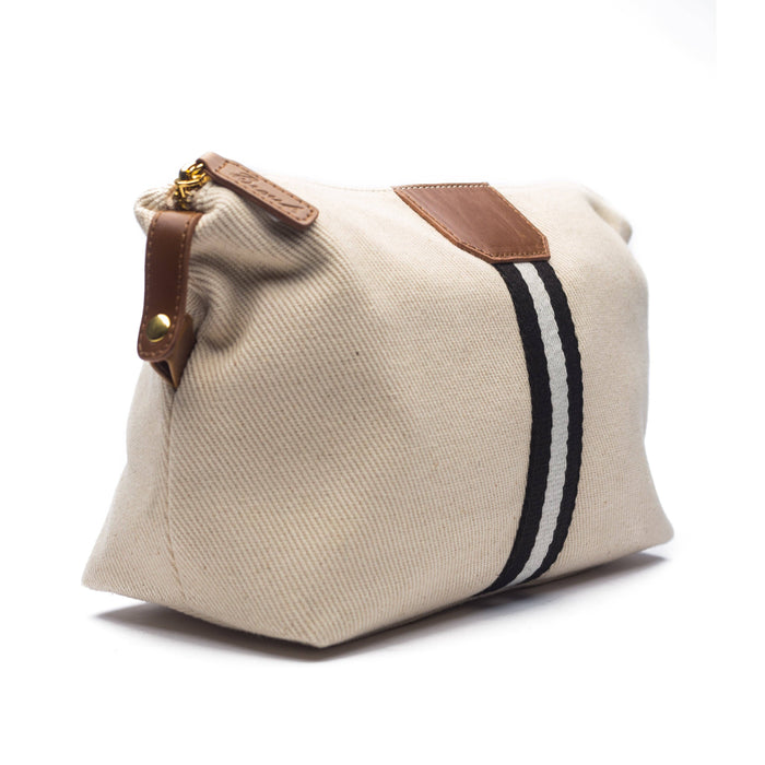 Toiletry Bag, Natural with Black & White Stripe