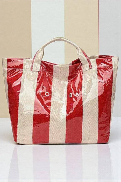 Tote Bag, Red and Beige Striped