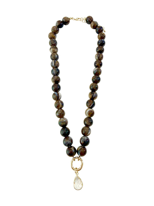 Harrison Beaded CZ Charm Necklace - Brown