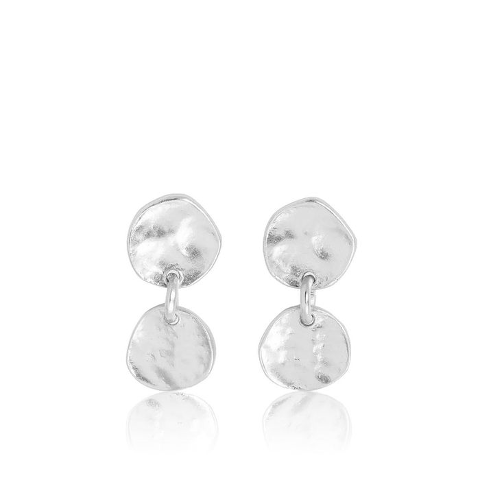 Earrings, Medallion Disc Drop, Silver