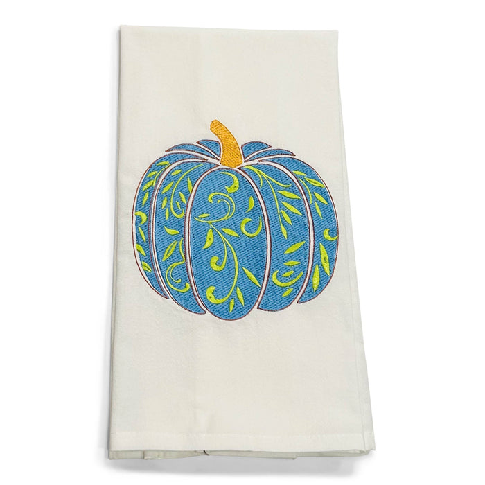 Towel - Filigree Blue Pumpkin with Green Accents