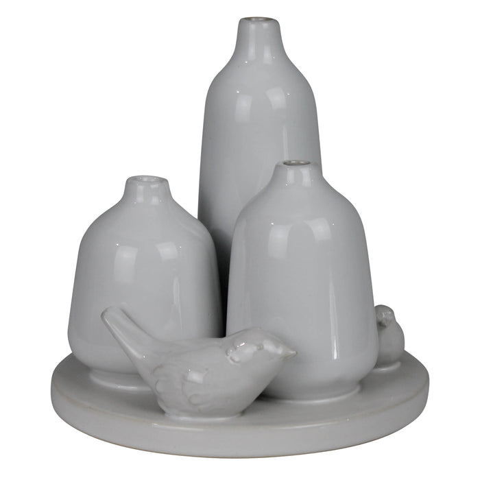 Vase Trio with Two Birds, Ceramic