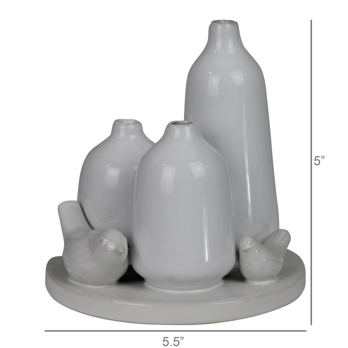 Vase Trio with Two Birds, Ceramic
