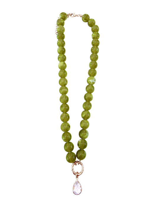 Harrison Beaded CZ Charm Necklace - Chartreuse