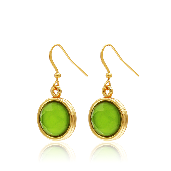Cabochon Gem Dangle Earrings - 24K Gold Plated