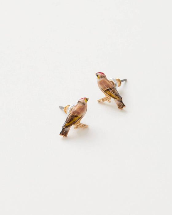 Earrings, Enamel Goldfinch Studs