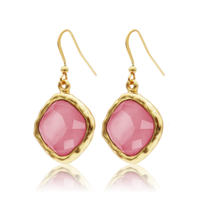 Cushion Bezel Gem Drop Earrings, Peony Pink