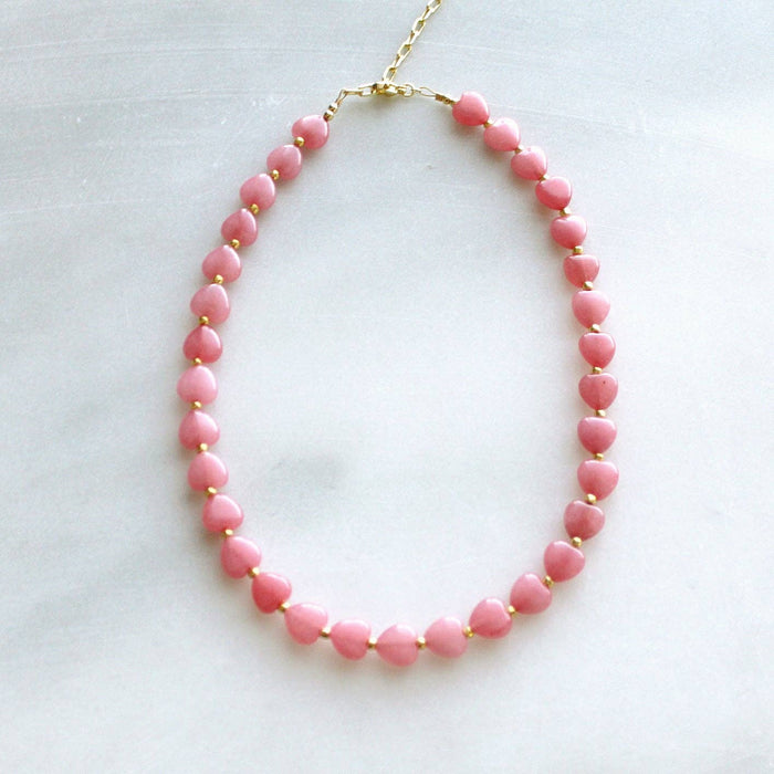 Lottie Heart Beaded Necklace, Pink