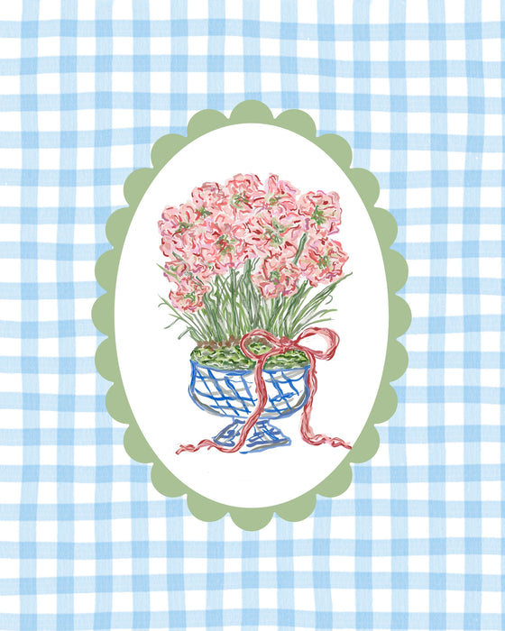 Art Print, Flowers in Vase 2, Blue Check