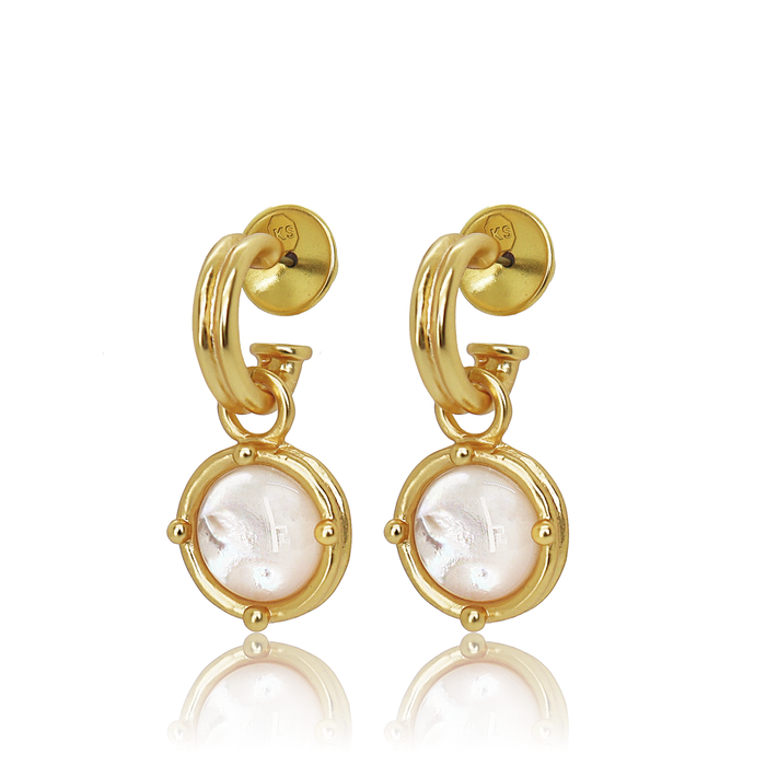 Earrings, Double-Rim Gem Charm Hoops