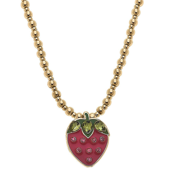 Jane Strawberry Gold Ball Beaded Children's Necklace in Fuch