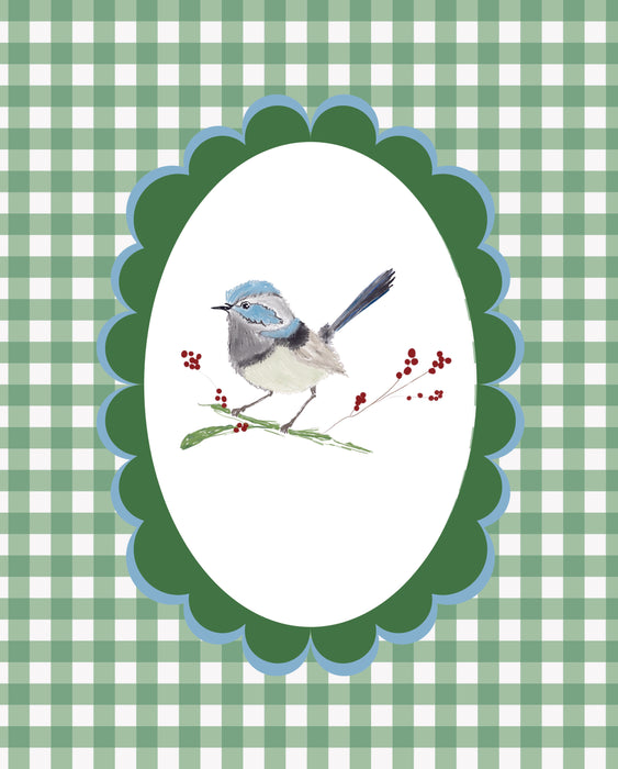 Art Print, Sweet Little Bird, Green Check