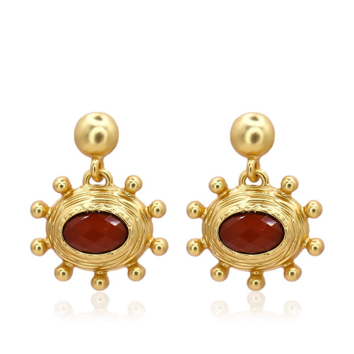 Earrings, Gold and Burgandy Dangle