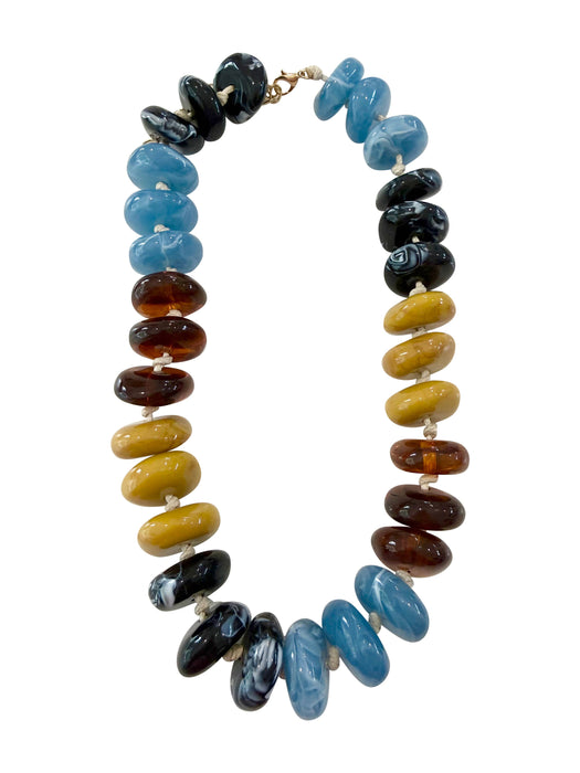 Necklace, Delray Chunky Beaded - Tan/Light Blue Mix