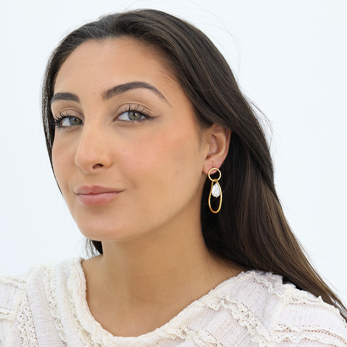 Earrings, Organic Link & Flat Pearl Drop