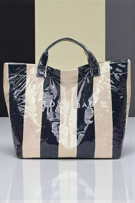 Tote Bag, Black and Beige Striped
