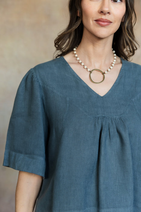 Amelie Linen Top, Washed Grey
