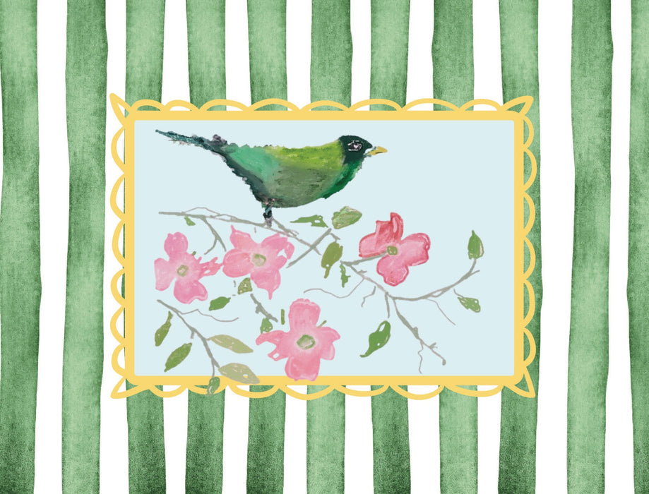 Boxed Folded Notes, Birdsong Blue, Green Stripes