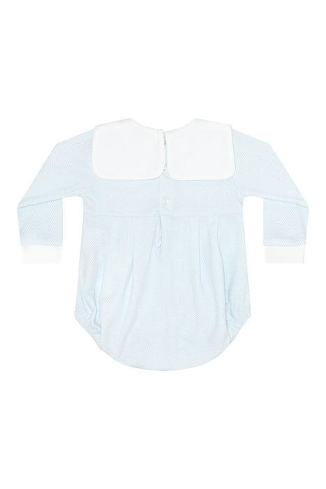 Blue Herringbone Bubble w/Train Embroidery