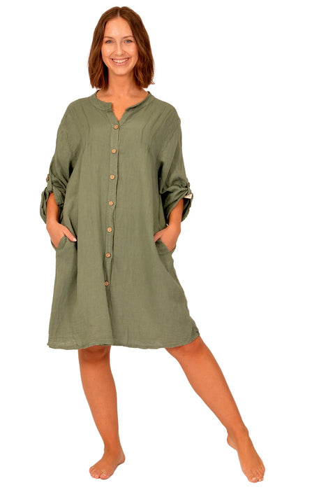 Button Front Dress, Olive