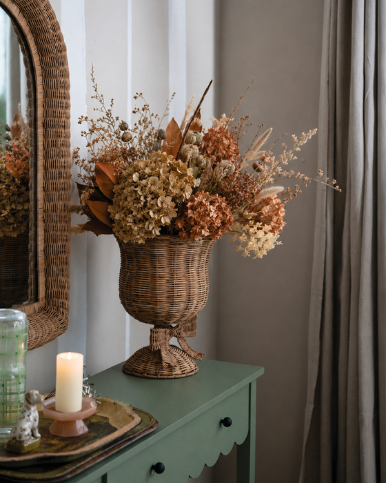 Hand-Woven Rattan Urn with Bow