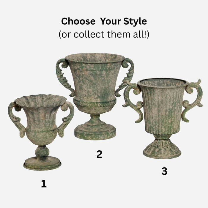 Metal Patina Urn, 3 Styles