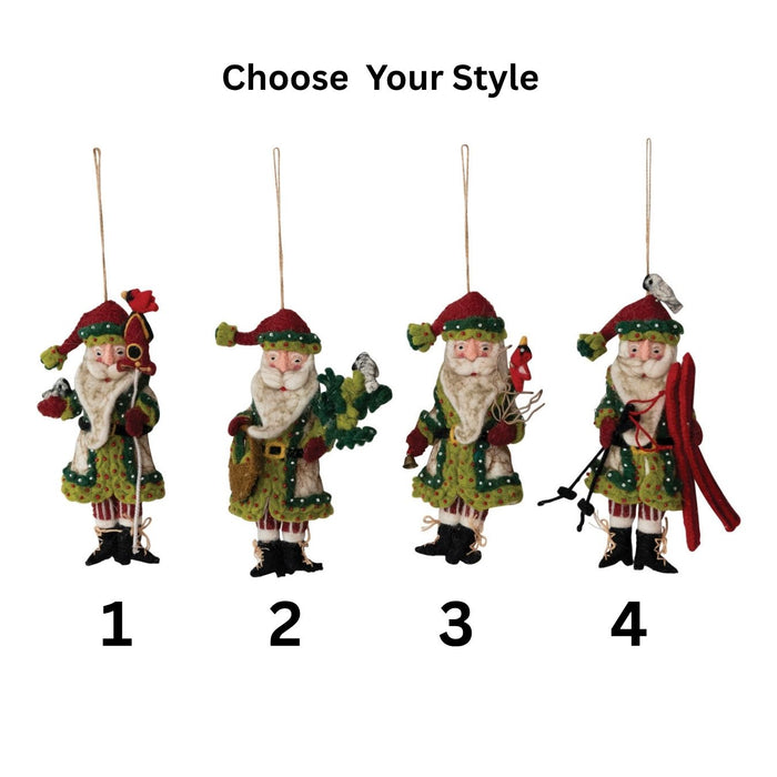 Ornament, Wool Felt Santa, 4 Styles