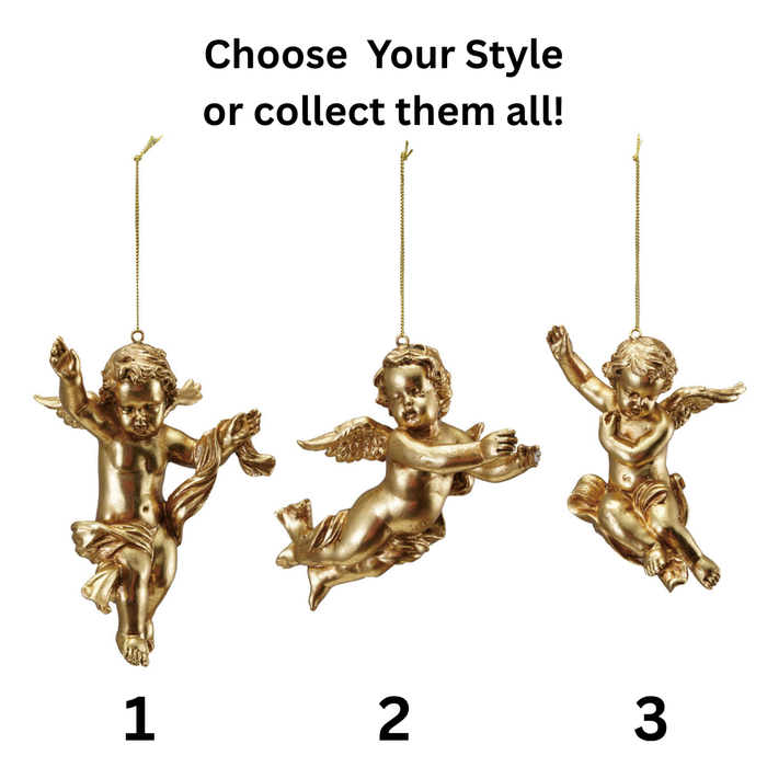 Ornament, Resin Cherub Gold Finish, 3 Styles