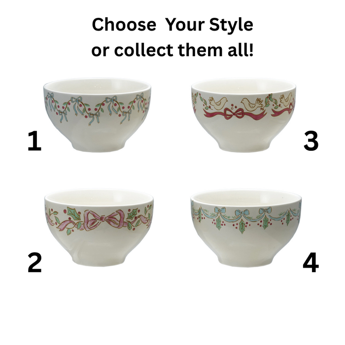 Stoneware Bowl with Bows, 4 styles