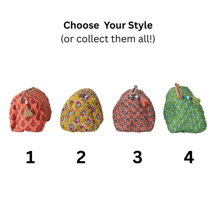 Quilted Cotton Zip Pouch, 4 Styles
